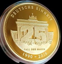 LOT.18 » Almanya Berlin Duvarının yıkılması 25 Yıldönümü Hatıra Altın Kaplama Madalya  28g 40mm