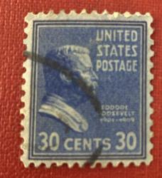 Amerika Birleşik Devletleri Pulu - Unıted States Stamp -Postadan Geçmiş Pul Filateli -Damgalı - Theodore Roosevelt Temalı Pul , 30 PARA - YABANCI PULLAR-NOSTALJİK DOĞUM GÜNÜ HEDİYESİ