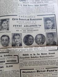 Cumhuriyet Gazetesi - 26 Mayıs 1946 - Bugünkü Parola Sandık Başınadır Yazan Abidin Daver Başmakale - Belediye Seçimi Bugün Yapılıyor - Seçim Bugün Saat 8 de Başlanacak - Oy Sandıklarının Bulunduğu Yerler Bayraklarla Donatıldı Fotoğrafı - Yurdda Seçim Faaliyeti - Halk Partisinden Aday Gösterilen Gazeteci Arkadaşlarımız Fotoğraf - Hasan Rasim Us - Said Kesler - Milli Şef İsmet İnönü Kars'ta - Ürdün Emiri Abdullah Tacını Giydi - Cemal Nadir Karikatür - Amerika'da Grev Bitti - Türkiye Futbol Şampiyonası Başladı - Ankara At Yarışlarının Neticeleri - Haftanın Şakaları Yazan Burhan Felek - Savarona Hareket Etti - Radar Aletinin Verici Ve Alıcısı Nasıl Çalışırlar Yazan Ordinaryüs Profesör Salih Murat Uzdilek - Sonsuz Panayır Yazan Halide Edip Adıvar Yazı Dizisi - Ceneve İstanbul Vapur Seferleri Başladı - Tek Tip Ekmek Eldeki Beyaz Unlar Sarfedildikten Sonra Yapılacak - Safiye Ayla Ve Sadi Işılay Tepebaşı Bahçesinde - Küçük Hikaye Maria Yazan Salahaddin Güngör - Moda Mano Pansiyonu Açıldı