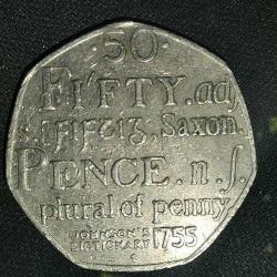 İNGİLTERE  2005  50 PENCE  HATIRA Samuel Johnson's İngilizce sözlük'in yayınlanmasının 250. Yıldönümü