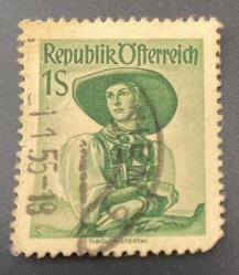 Avusturya Pulu - Österreich Austria Stamp -  Postadan Geçmiş Pul Filateli - 1955 Damgalı - YEREL KIYAFET GİYEN KADIN TEMALI PUL ,1 PARA - YABANCI PULLAR - NOSTALJİK DOĞUM GÜNÜ HEDİYESİ