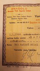 ANADOLU SİGORTA ŞİRKETİNİN 1965 YILI YANGIN SİGORTASI MAKBUZU 454