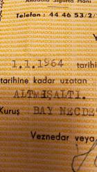 ANADOLU SİGORTA ŞİRKETİNİN 1965 YILI YANGIN SİGORTASI MAKBUZU 454