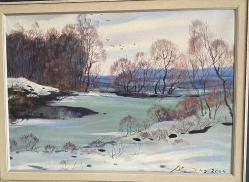 Schmitko imzalı, Kış Temalı Peyzaj, Tuval Üzeri Yağlıboya, 50 x 70 cm, 2004 tarihli.