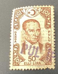Türk Pulu - Turkish Stamp -  Postadan Geçmiş Pul Filateli - ATATÜRK TEMALI PUL, 50 LİRA - Türkiye Cumhuriyeti - NOSTALJİK DOĞUM GÜNÜ HEDİYESİ