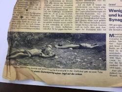 DENİZ GEZMİŞ'İ KURTARMAK İSTEYEN SİNAN CEMGİL ve ARKADAŞLARININ NURHAK DAĞLARINDA ÖLDÜRÜLDÜKLERİ HABERİNİN YER ALDIĞI ALMAN GAZETESİNDEN KESİLME FOTOĞRAFLI HABER KÜPÜRÜ - 23 x 19 cm EBADINDA