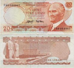 TÜRKİYE CUMHURİYETİ 6. EMİSYON 3. TERTİP 20 LİRA F88 ANITKABİR. ÇOK ÇOK TEMİZ+