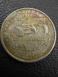 Amerika Çeyrek Dolar ABD ¼ Dolar , 2002 Indiana State Quarter Darphane işareti 
