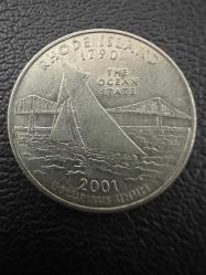Amerika Çeyrek Dolar ABD ¼ Dolar , 2001 Rhode Island State Quarter Darphane işareti 