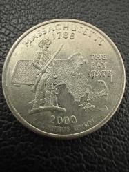 Amerika Çeyrek Dolar ABD ¼ Dolar , 2000 Massachusetts Eyalet Bölgesi Darphane işareti 