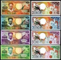 Surinam 25-100-250-500 gulden 1986-88 Set Çil 4 adet banknot / kağıt para