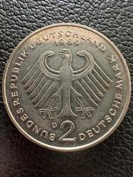2 Mark Almanya 2 Mark, 1989 Ludwig Erhard. 40. Yıldönümü - Federal Cumhuriyet (1948 - 1988) Darphane işareti 