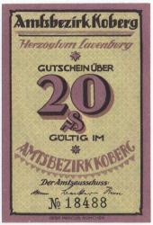 Almanya 1921 Yılı 20 Pfennig Herzogtum Lauenburg  Şehri Notgeld Çil