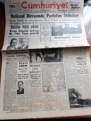 Cumhuriyet Gazetesi - 7 Mayıs 1942 - yakacak ihtiyacı yazan Yunus Nadi Başmakale - suikast davasında  Pavlof'un iddiaları fotoğraf  - Laval berlin'e gidiyor - dahiliye vekili Faik öztırak çekildi yerine Erzurum mebusu Doktor Fikri Tüzer getirildi - Memduh Şevket Esendal Parti genel sekreteri oldu - Ekmek İstihkakı Bugün tam verilecek - Madagaskar harekatı'nda faaliyet gösterdikleri bildirilen İngiliz komandoslarından birisi çıkarma esnasında fotoğraf - Madagaskar'da Fransız mukavemeti - uzakşark harbi Corregidor teslim oldu - merhum Ali Suavi için 20 Mayıs günü halkevinde alınacak - hamlet davası Muhsin Ertuğrul'un açtığı hakaret davasında Celaleddin Ezine beraat etti - üniversite rektörü Cemil Birsel Ankara'ya gitti - kadın ve şeytan bu akşam Lale sinemasında - perili ev bu akşam Saray sinemasında - kabuslar içinde ve Beyaz kelebek filmi Taksim sinemasında - Fenni sünnetçi Emin Fidan - bugünkü radyo programı - Deva ağrı kesici - Borsa