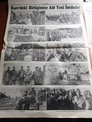 Cumhuriyet Gazetesi - 9 Aralık 1950 - kızıl Çin'e karşı Abidin Daver Başmakale - hür dünya tecavüz karşısında birleşti - Washington Konferansı dün sona erdi ve bir tebliğ neşredildi - 1951 yılı bütçesi dün meclise verildi - bütçenin masraf kısmı 1 milyar 272 milyon 630.333 lira olarak tespit edildi - Kore tugayımızın destanları kongre zabıtlarında geçti - dün gece uçakla gelen resimlerden tokyo'ya nakledilen Kahraman yaralılarımızdan Er Ali Sönmez hastanede Cumhuriyet okurken - kahramanların Kore'den mektupları - emniyet müdürlerinin dünkü toplantısı fotoğraf - Kore'deki yaralılar kahramanlık destanlarını anlatıyor harp muhabirimiz Faruk Fenik bildiriyor - Ali Ulvi karikatür - Milli Türk Talebe Birliği Kore şehitleri için bugün miting yapacak - oynaması yasak edilen Sana Rey veriyorum piyesi - Saraybosna takımı İstanbul ve Ankara'da 2 maç yapmak üzere geliyor - bu gece yapılacak boks maçları  - Nobel ödüllü Emily'nin ölümü yazan William Faulkner - suni kalple ilk tecrübe fotoğraf