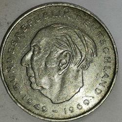 ALMANYA 1971 F   2 MARK HATIRA Theodor Heuss. Federe Cumhuriyet 20. yıl dönümü (1949 - 1969)