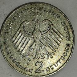 ALMANYA 1971 F   2 MARK HATIRA Theodor Heuss. Federe Cumhuriyet 20. yıl dönümü (1949 - 1969)