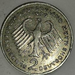 ALMANYA 1970 J   2 MARK  HATIRA  Konrad Adenauer. 20. Yıldönümü - Federal Cumhuriyet (1949 - 1969)