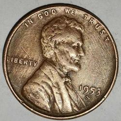 AMERİKA 1953 S       1 CENT BUĞDAY CENT