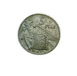 1957 ispanya 5 ptas madeni para Temiz