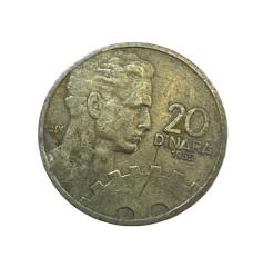 1955 Yugoslavya 20 dinara madeni para Temiz