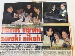 FAHRETTİN ASLAN'IN DERGİDEN KESİLME FOTOĞRAFLI HABER KÜPÜRÜ SAYFASI - 36 x 27 cm EBADINDA - FAHRETTİN ASLAN ve TORUNU ZENEP, ''NAMUS UĞRUNA ZORAKİ NİKAH''