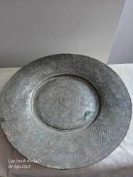 Antika Osmanlı Kalem İşçilikli Dövme Bakır Lenger 26 cm