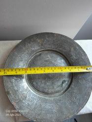 Antika Osmanlı Kalem İşçilikli Dövme Bakır Lenger 26 cm