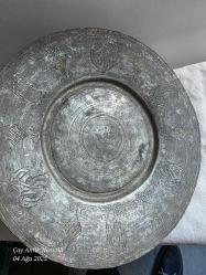 Antika Osmanlı Kalem İşçilikli Dövme Bakır Lenger 26 cm