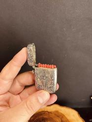 1900's KOMPLE GÜMÜŞ KABARTMA İŞÇİLİKLİ ESKİ ANTİKA GÜMÜŞ KİBRİTLİK