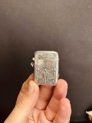 1900's KOMPLE GÜMÜŞ KABARTMA İŞÇİLİKLİ ESKİ ANTİKA GÜMÜŞ KİBRİTLİK