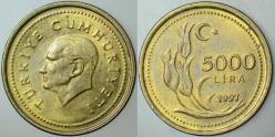 TÜRKİYE CUMHURİYETİ 5000 LİRA 1997 KALIN TİP. ÇİLALTI