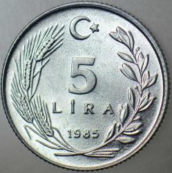 TÜRKİYE CUMHURİYETİ 5 LİRA 1985 ÇİL(-)