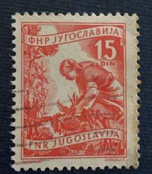 Yugoslavya Pulu - Yugoslavia Stamp - Postadan Geçmiş Pul Filateli - DAMGALI - AYÇİÇEĞİ TOPLAYAN KÖYLÜ KADIN TEMALI PUL, 15 PARA - YABANCI PULLAR-NOSTALJİK DOĞUM GÜNÜ HEDİYESİ