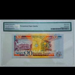 Doğu Karayipler (St. Kitts) 20 dolar 1994 Çil PMG 67 EPQ Nadir tarih, yüksek kondisyon 
