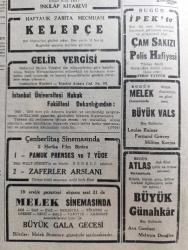 Cumhuriyet Gazetesi - 17 Aralık 1949 - söz ve iş yazan Nadir Nadi Başmakale - yeni seçim tasarısı Dün meclise verildi - Başbakan yardımcısı niyetim bugün tasarıya dair hükümetin görüşünü basına açıklayacak - emekliye ayrılmış olan generaller meselesi - Varna Stalin oluyor - komünist liderlerin Moskova toplantısı - Fenerbahçe First Vienna bugün karşılaşıyorlar fotoğraf - Moskova'da 3 yıl yazan Bedell Smith yazı dizisi - kitaplar arasında yazan A. Adnan Adıvar - haftalık zabıta mecmuası kelepçe - çam sakızı filmi dublaj rejisini idare eden Ferdi Tayfur Bugün İpek sinemasında - Amerika'nın sesinin Türkçe yayın programı - şamata yazan Burhan Felek - Bulgaristan eski başbakan muavini Kostov idam edildi - Turgut Reis yazan Halikarnas balıkçısı yazı dizisi - UNESCO radyoya zammı protesto ediyor -  erkek liseleri arasındaki futbol maçları - Türkiye Garanti Bankası - Taksim Rumelihisarı arası otobüs meselesi - İstanbul Ankara radyo programı - RCA Radyo - odeon mağazaları - Necipbey kolonyaları