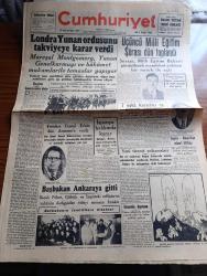 Cumhuriyet Gazetesi - 3 Aralık 1946 - seçim kanununa dair yazan Nadir Nadi Başmakale - Londra Yunan ordusunu takviyeye karar verdi - üçüncü Milli Eğitim şurası toplandı - Milli Eğitim Bakanı Reşat Şemsettin Sirer fotoğraf - Feridun Cemal Erkin Dün Amman'a vardı - 7 Eylül kararları ve gümrük resimleri - Başbakan Recep Peker'in izmitlilere hitabesi fotoğraf - Cemal Nadir Karikatür - cepheye giden Yunan Kuvvetleri fotoğraf - Eski meclisi mebusan reisi Halil Menteşe'nin hatıraları yazı dizisi - sahte metre filmi şark ve pangaltı sinemasında - şehir dram tiyatrosunda ağlayan kız yazan Reşat Nuri Güntekin -  Yavuz Sultan Selim ağlıyor yazan Feridun Fazıl Tülbentçi yazı dizisi - Haşmet Orbay hakkındaki kararın esbabı mucizesi - Türk oyunları festivali - silahsızlama meselesinin asıl temeli yazan Ömer Rıza Doğrul - bugünkü radyo programı - Bulmaca - Borsa - İstanbul Belediyesi Şehir Tiyatroları Komedi Kısmında Ceza Kanunu - limanımıza gelen ve giden vapurlar - morina balık yağı