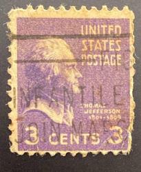 Amerika Birleşik Devletleri Pulu - USA Stamp - Postadan Geçmiş Pul Filateli - THOMAS JEFFERSON TEMALI PUL , 3 PARA  - YABANCI PULLAR - NOSTALJİK DOĞUM GÜNÜ HEDİYESİ