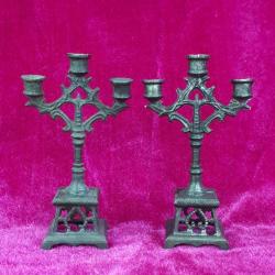 ANTİKA AVRUPA BİR ÇİFT 3 KOLLU MİNYATÜR GÜMÜŞ KAPLAMA ŞAMDAN