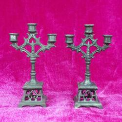 ANTİKA AVRUPA BİR ÇİFT 3 KOLLU MİNYATÜR GÜMÜŞ KAPLAMA ŞAMDAN