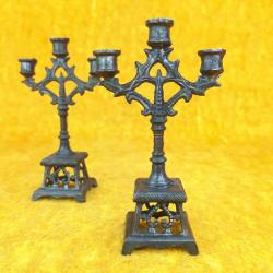 ANTİKA AVRUPA BİR ÇİFT 3 KOLLU MİNYATÜR GÜMÜŞ KAPLAMA ŞAMDAN