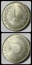 1948 - 1 LİRA (T.C Ters) Gümüş (7.50 Gr./ Ag 600 Ayar) TCM948