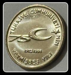 1999 - 100.000 Lira (100000/100 Bin) “Türkiye Cumhuriyeti 75.Yılı” Tedavül Hatıra Para-5 (TCTHM-5) KM#1079