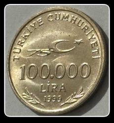 1999 - 100.000 Lira (100000/100 Bin) “Türkiye Cumhuriyeti 75.Yılı” Tedavül Hatıra Para-5 (TCTHM-5) KM#1079