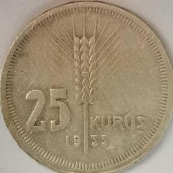 TÜRKİYE  1935  25  KURUŞ  GÜMÜŞ  3 GRAM
