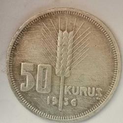 TÜRKİYE  1936    50  KURUŞ  GÜMÜŞ  6 GRAM