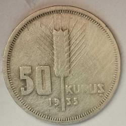 TÜRKİYE  1935  50  KURUŞ  GÜMÜŞ  6 GRAM