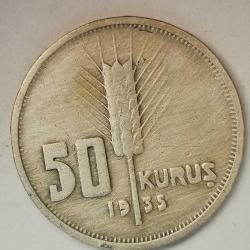 TÜRKİYE  1935  50  KURUŞ  GÜMÜŞ  6 GRAM
