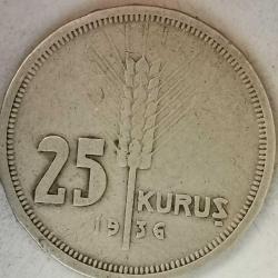 TÜRKİYE  1936  25 KURUŞ  GÜMÜŞ  3 GRAM