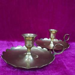 VINTAGE EL YAPIMI MASİF PİRİNÇ MALZEME BİR ÇİFT EL ŞAMDANI